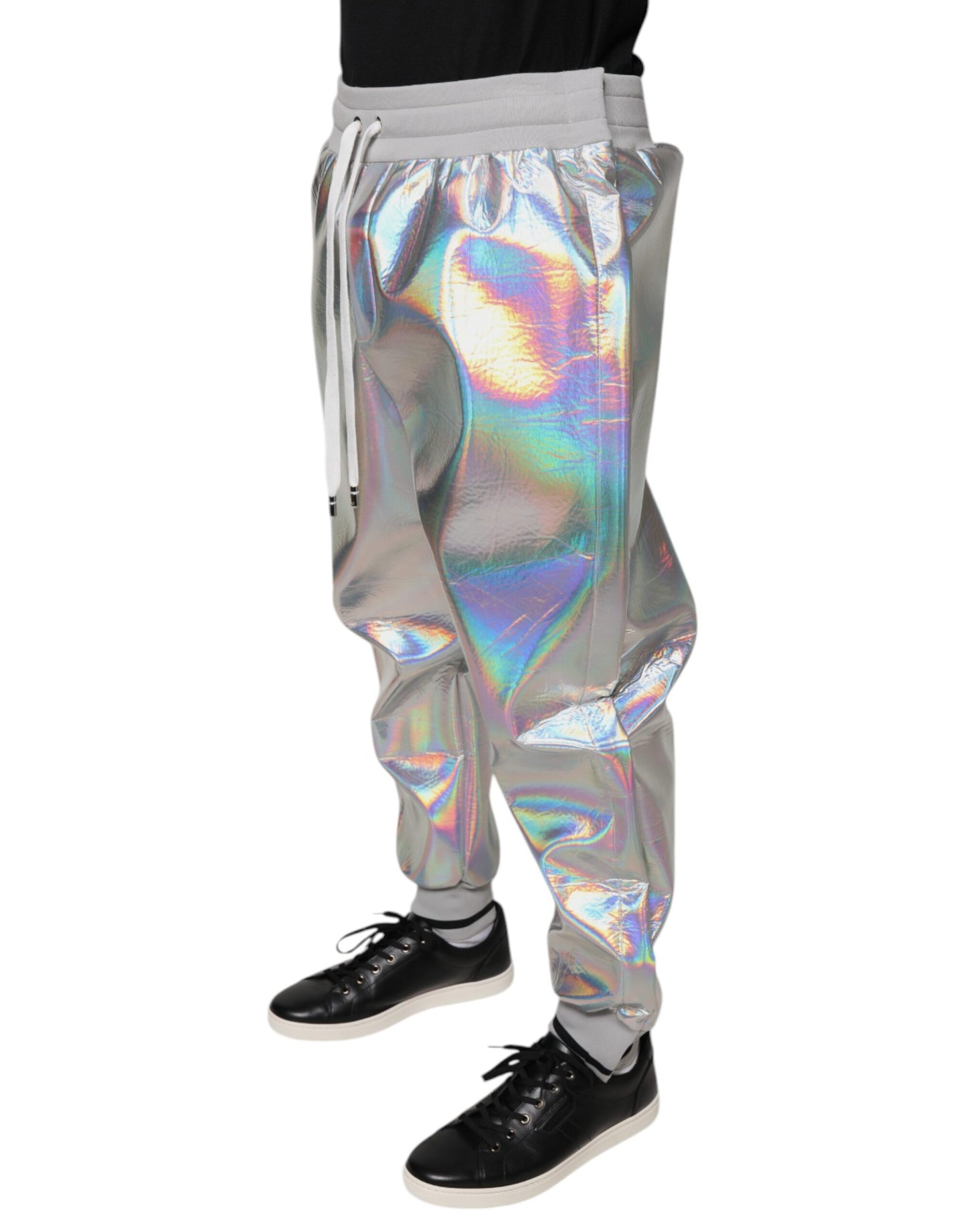 Pantalones deportivos para hombre Dolce & Gabbana con efecto iridiscente plateado