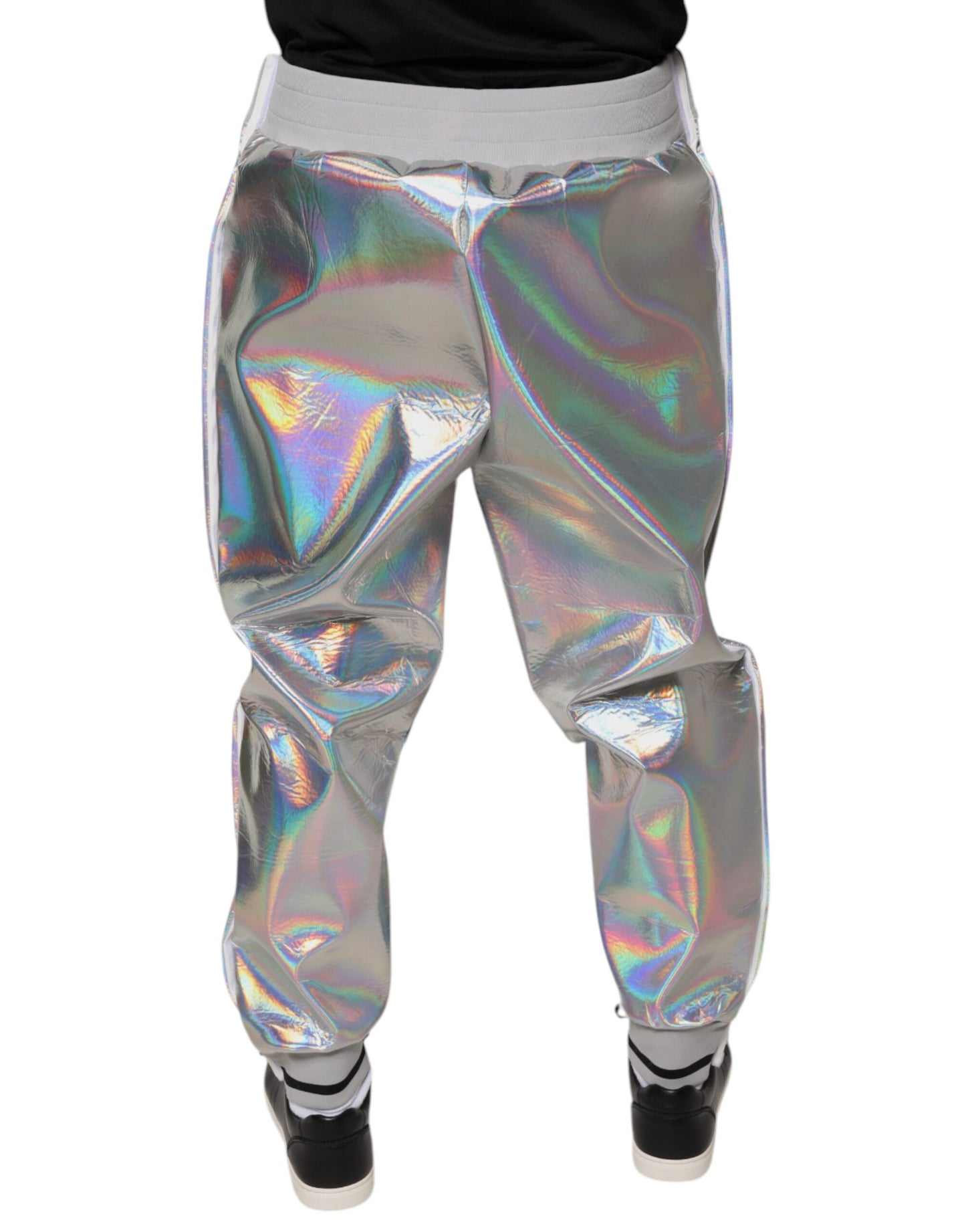 Pantalones deportivos para hombre Dolce & Gabbana con efecto iridiscente plateado