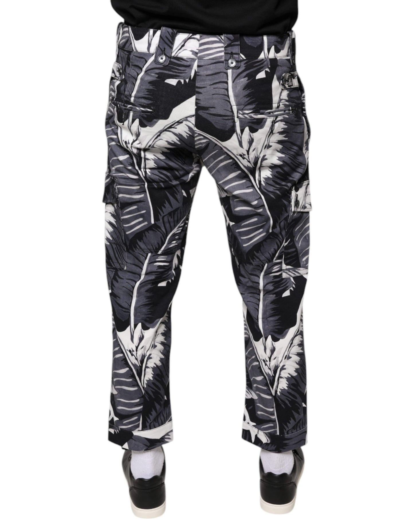 Pantalones capri elásticos de algodón con estampado de hojas de plátano en color gris de Dolce & Gabbana