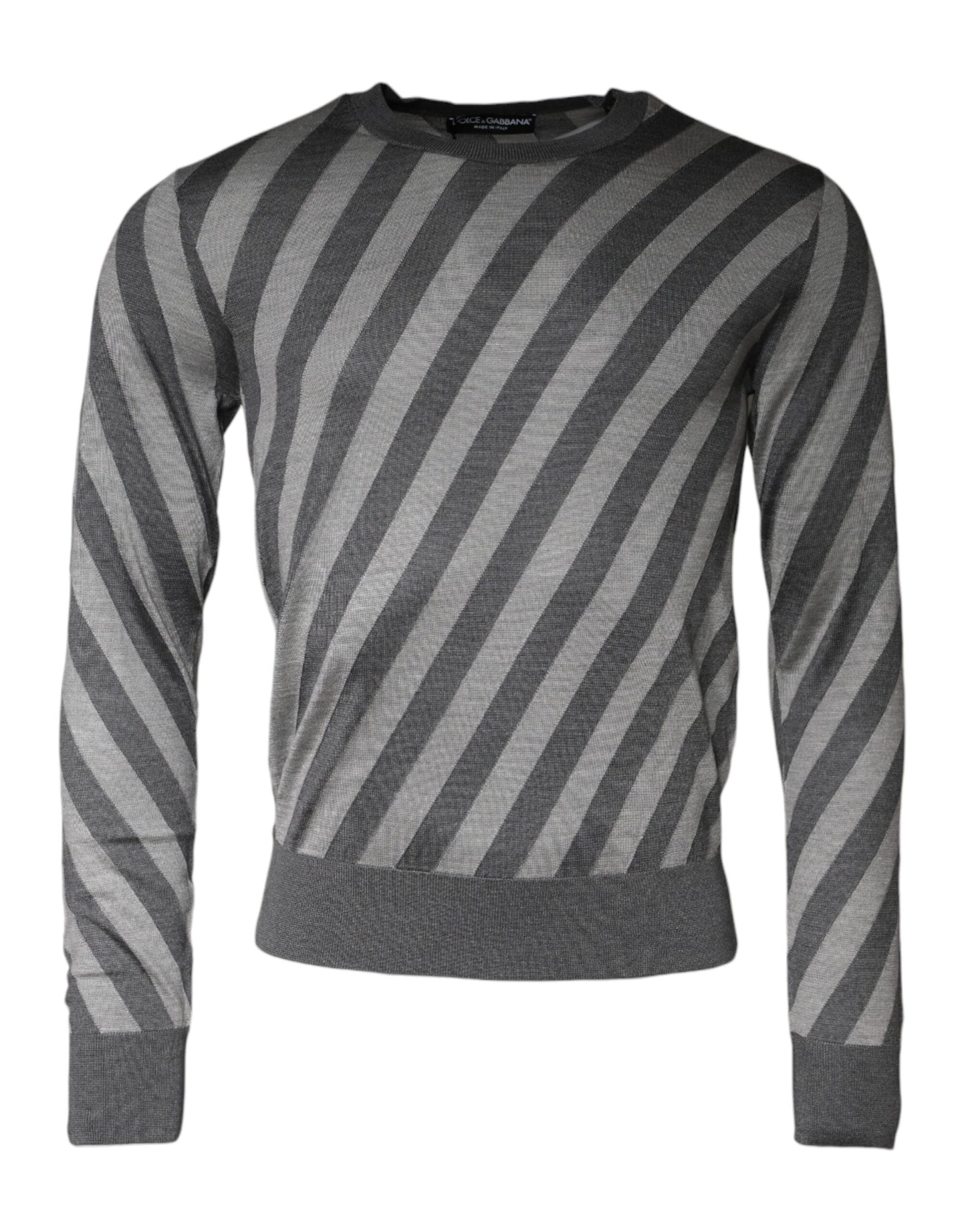 Pull col rond à manches longues et rayures grises Dolce & Gabbana