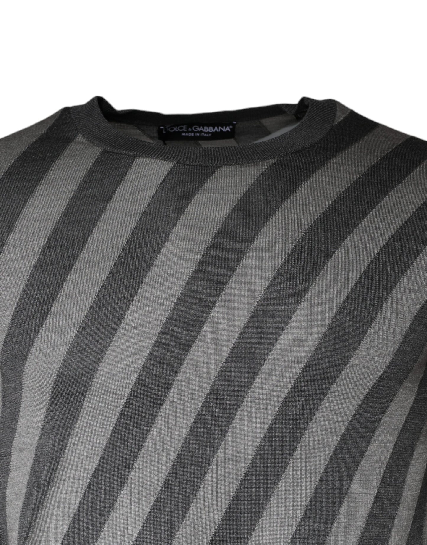 Pull col rond à manches longues et rayures grises Dolce & Gabbana