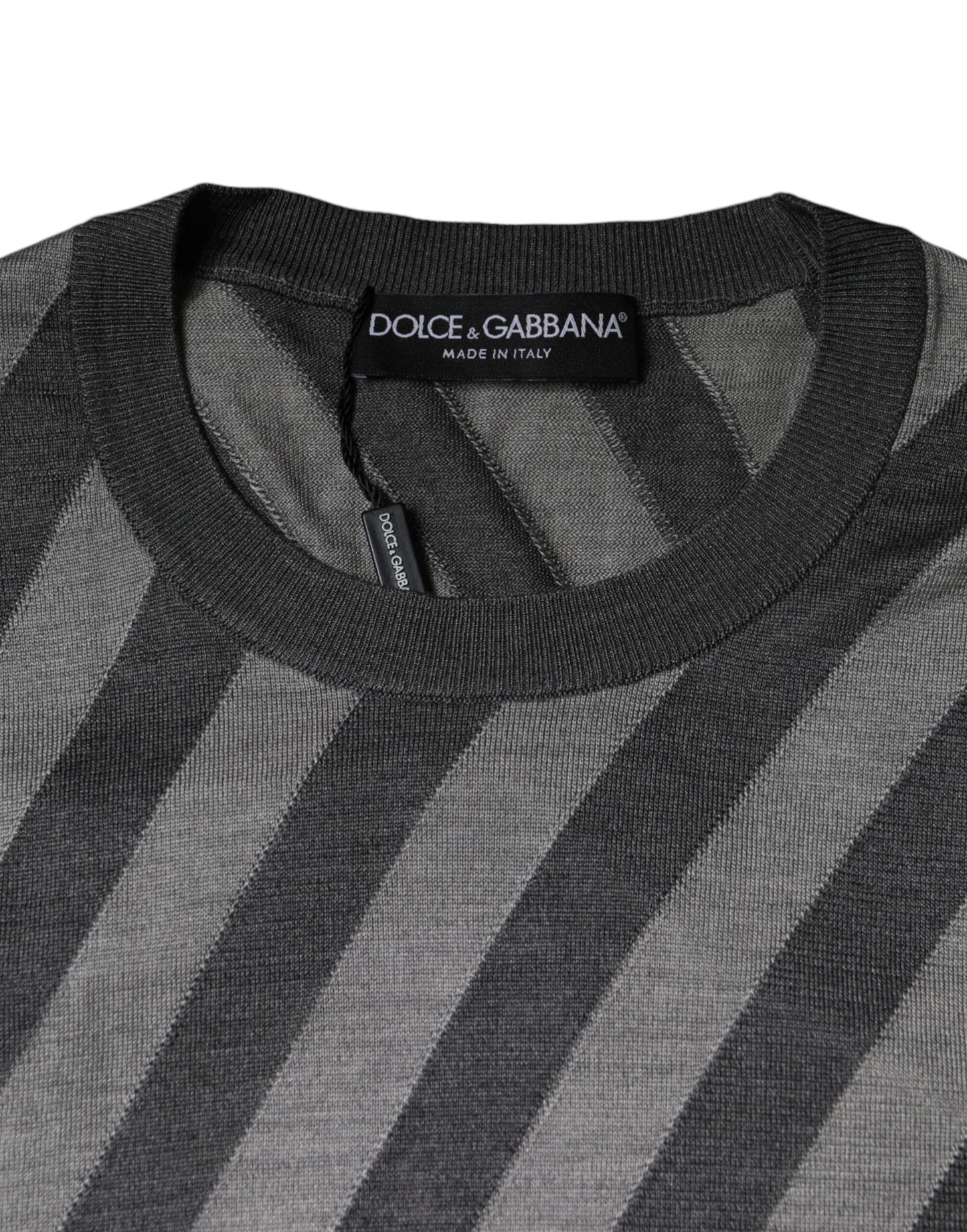 Pull col rond à manches longues et rayures grises Dolce & Gabbana