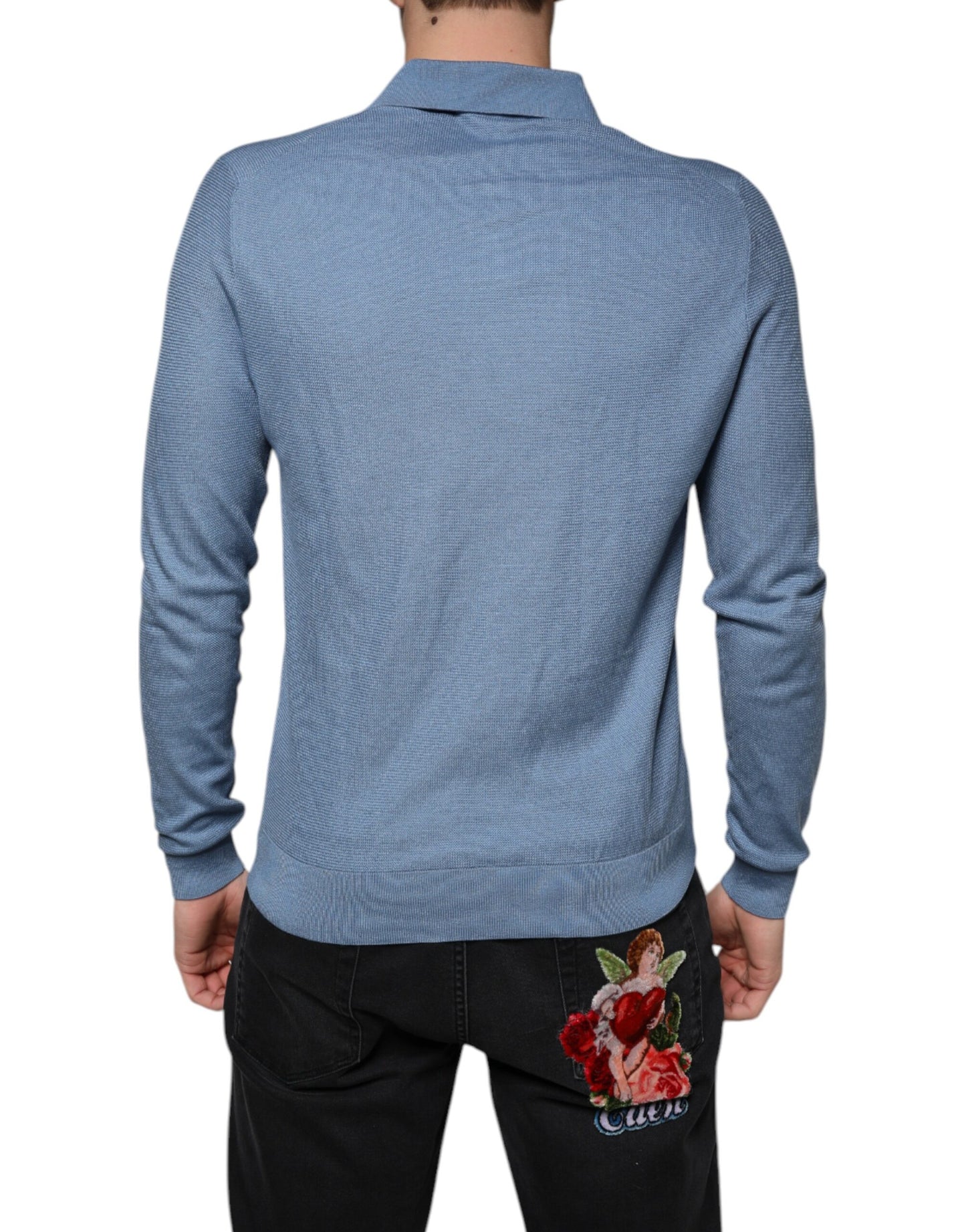 Pull col roulé en soie bleu ciel Dolce & Gabbana pour homme
