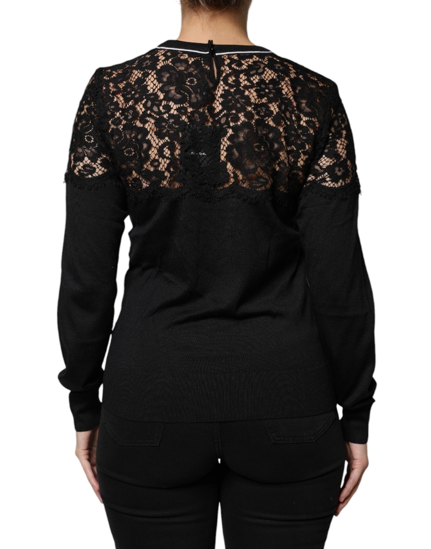 Blusa de seda con encaje floral en color negro de Dolce & Gabbana