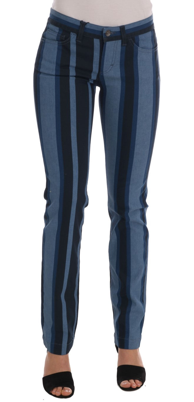 Dolce & Gabbana Chic Blue Striped Slim Fit Girly Jeans - Elegance Online Limited