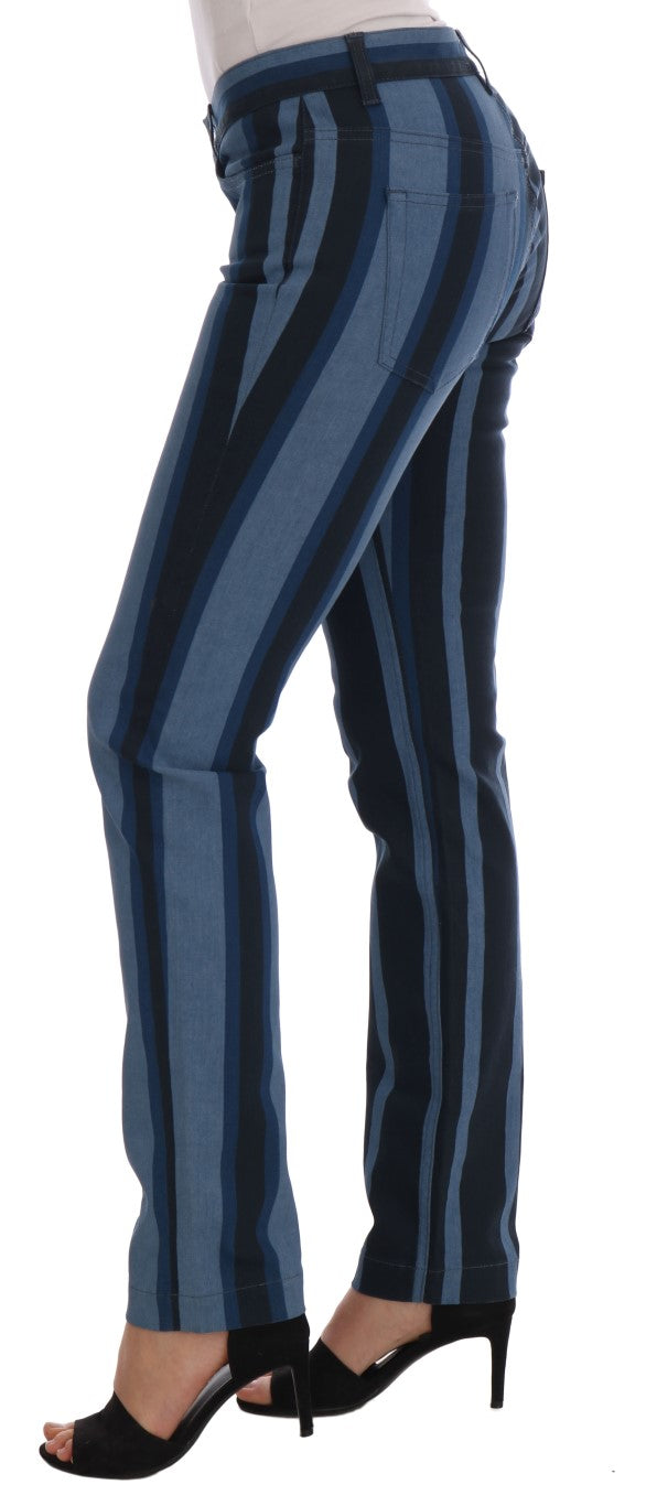 Dolce & Gabbana Chic Blue Striped Slim Fit Girly Jeans - Elegance Online Limited