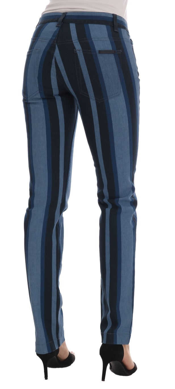 Dolce & Gabbana Chic Blue Striped Slim Fit Girly Jeans - Elegance Online Limited