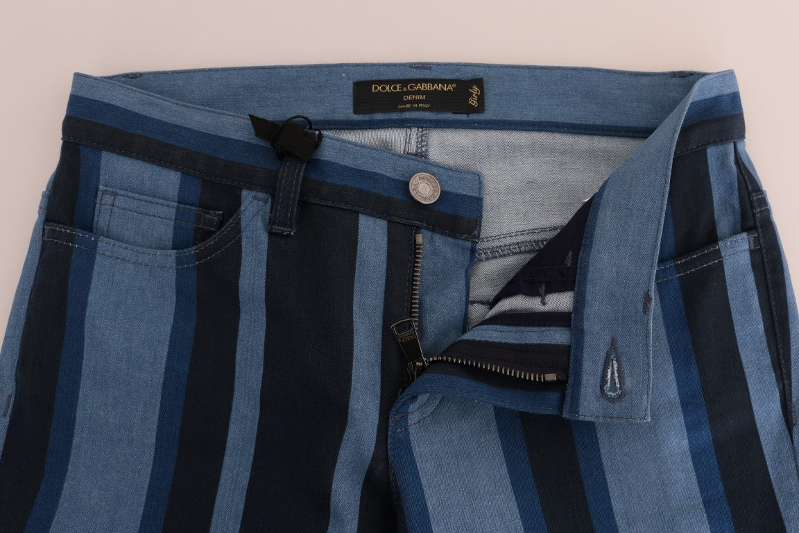 Dolce & Gabbana Chic Blue Striped Slim Fit Girly Jeans - Elegance Online Limited