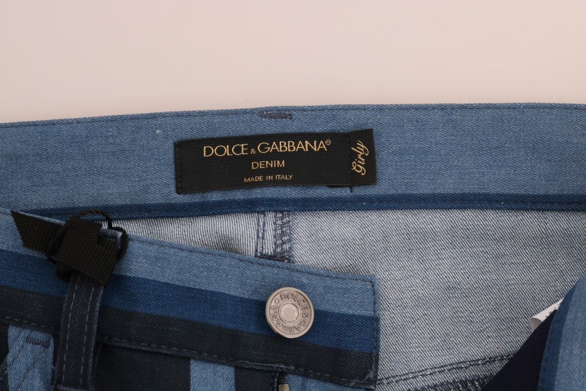 Dolce & Gabbana Chic Blue Striped Slim Fit Girly Jeans - Elegance Online Limited