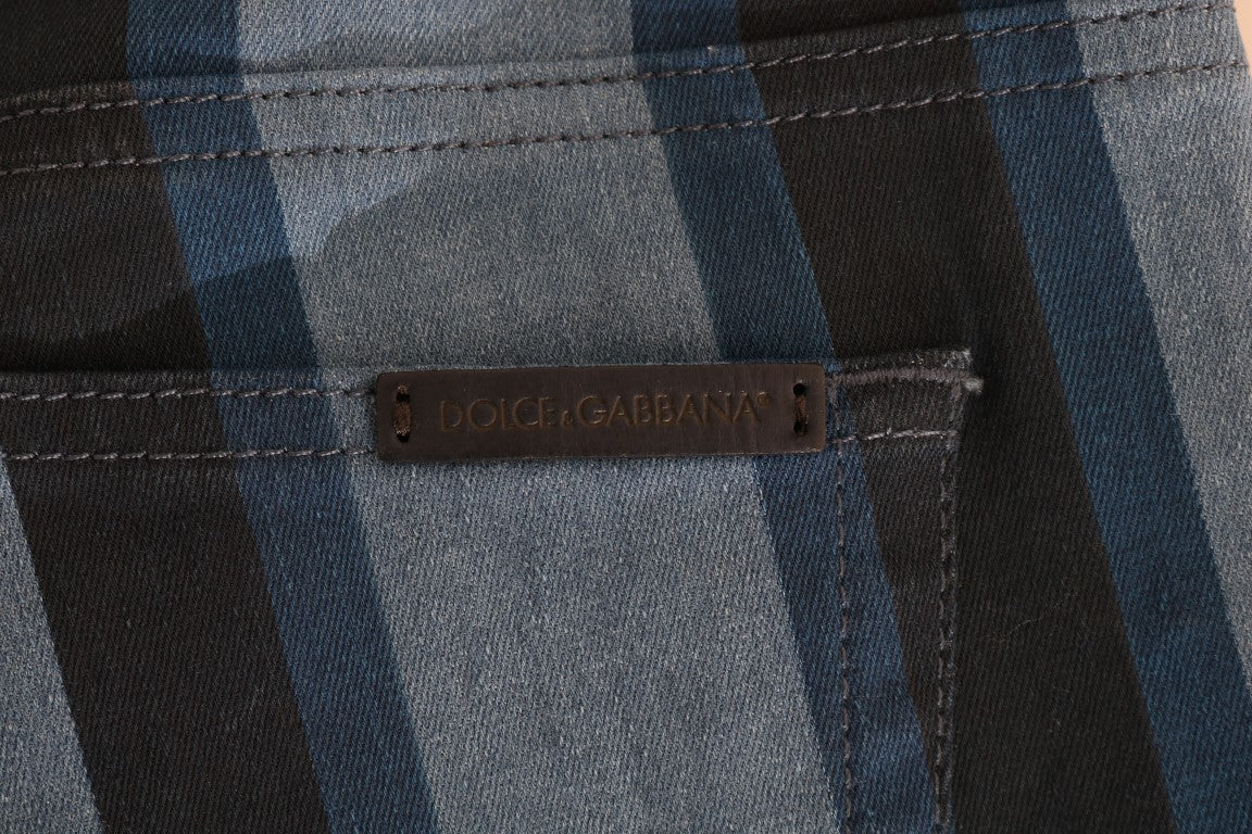 Dolce & Gabbana Chic Blue Striped Slim Fit Girly Jeans - Elegance Online Limited
