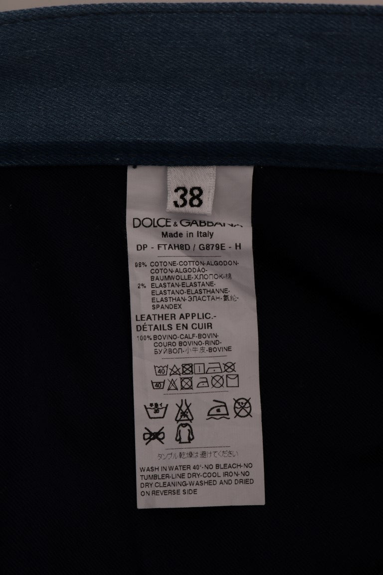 Dolce & Gabbana Chic Blue Striped Slim Fit Girly Jeans - Elegance Online Limited