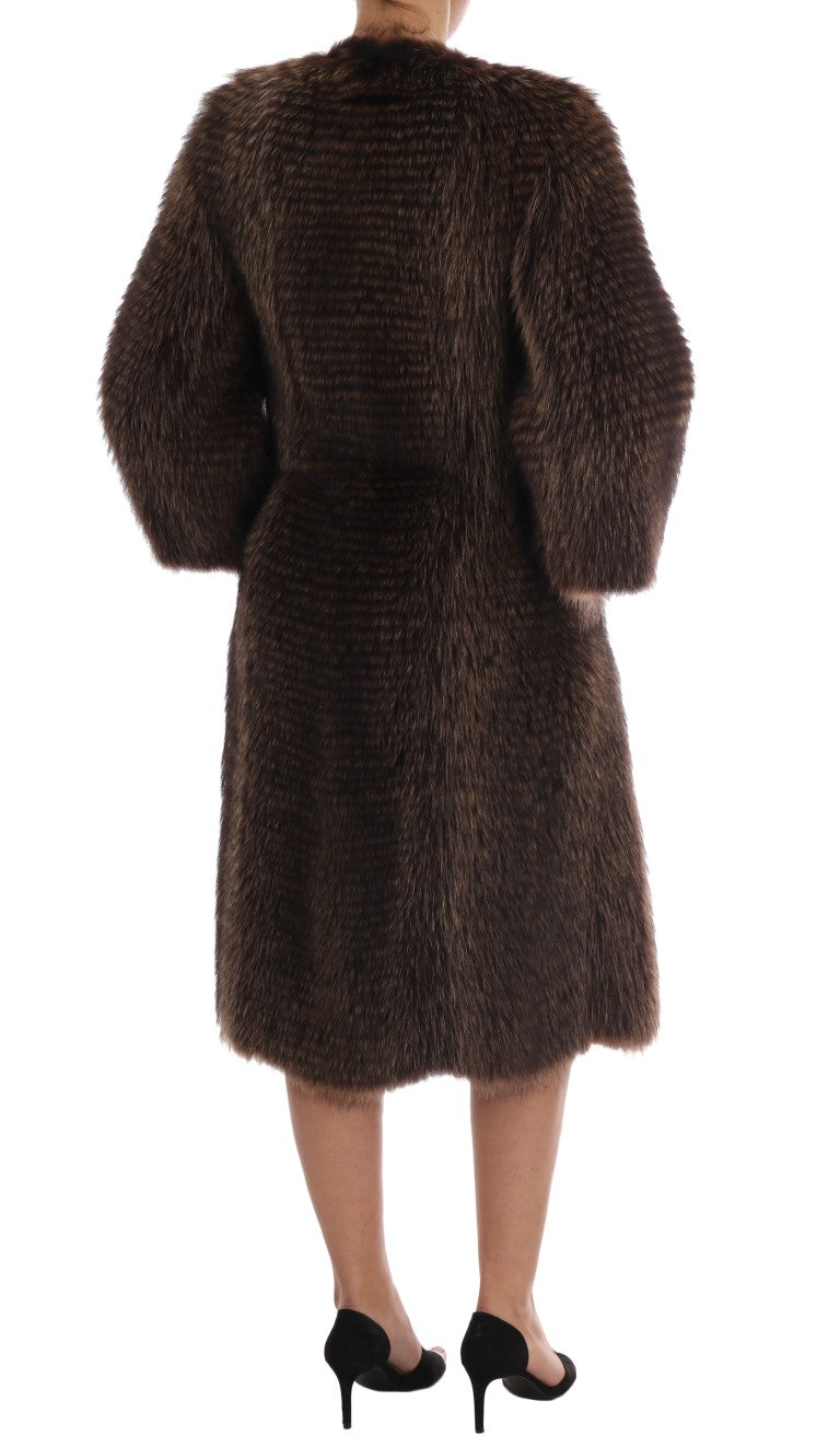 Dolce & Gabbana Elegant Brown Raccoon Fur Knee-Length Coat - Elegance Online Limited