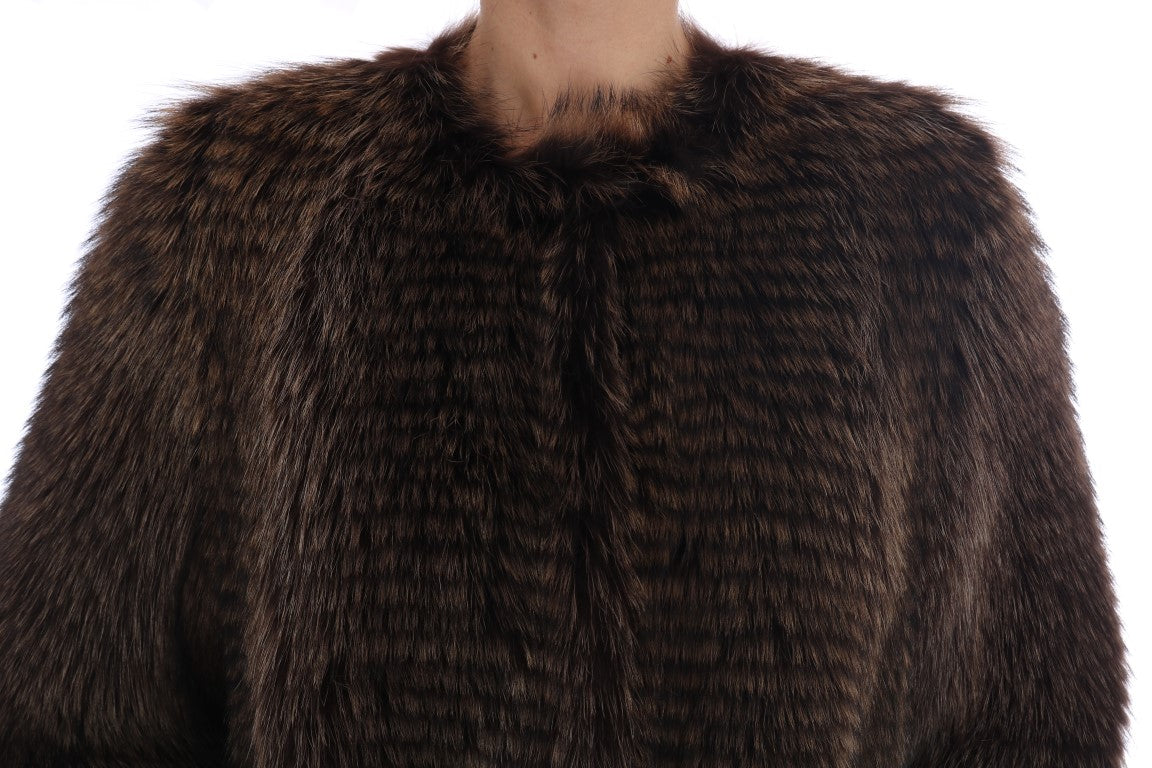Dolce & Gabbana Elegant Brown Raccoon Fur Knee-Length Coat - Elegance Online Limited