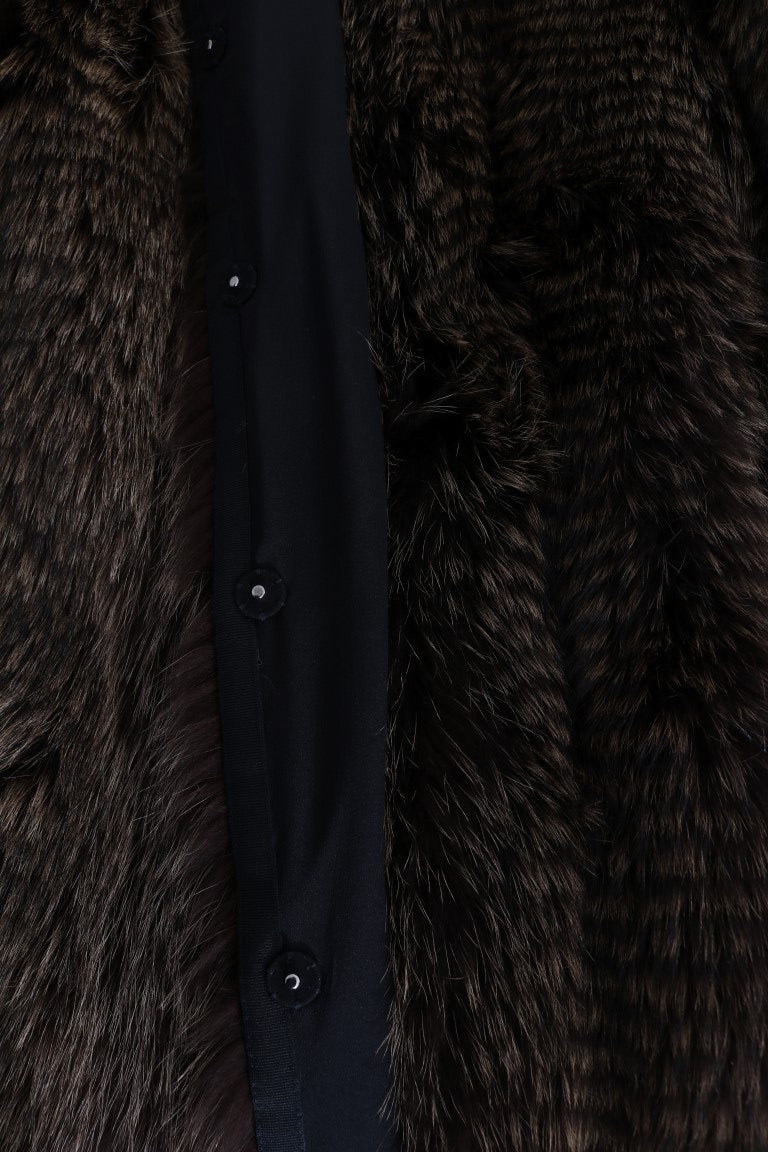 Dolce & Gabbana Elegant Brown Raccoon Fur Knee-Length Coat - Elegance Online Limited