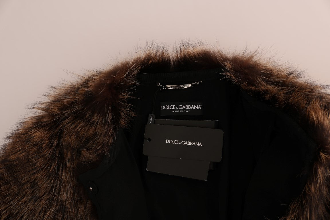 Dolce & Gabbana Elegant Brown Raccoon Fur Knee-Length Coat - Elegance Online Limited