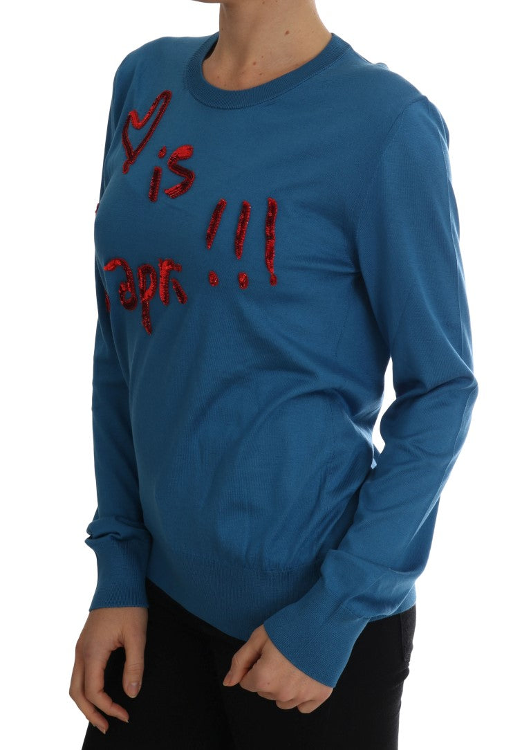 Dolce & Gabbana Blue Silk Sequined Capri Pullover Sweater - Elegance Online Limited