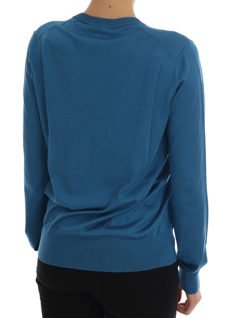 Dolce & Gabbana Blue Silk Sequined Capri Pullover Sweater - Elegance Online Limited