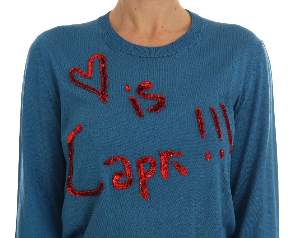 Dolce & Gabbana Blue Silk Sequined Capri Pullover Sweater - Elegance Online Limited
