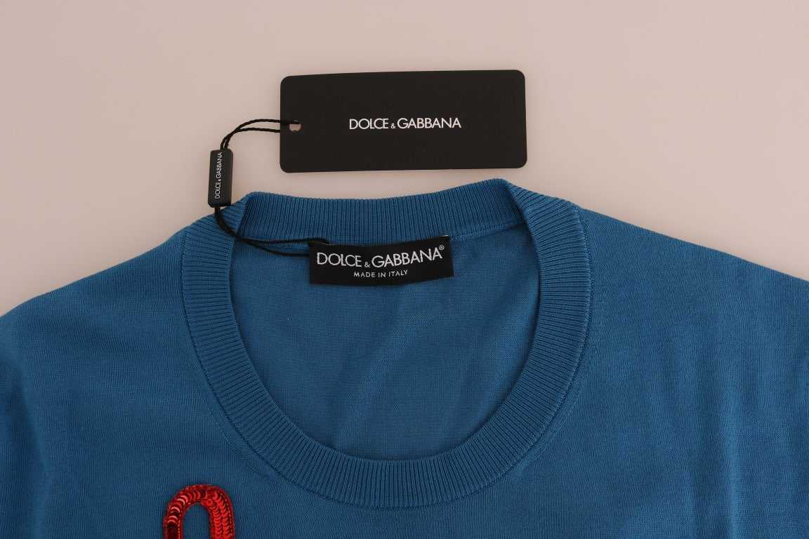 Dolce & Gabbana Blue Silk Sequined Capri Pullover Sweater - Elegance Online Limited