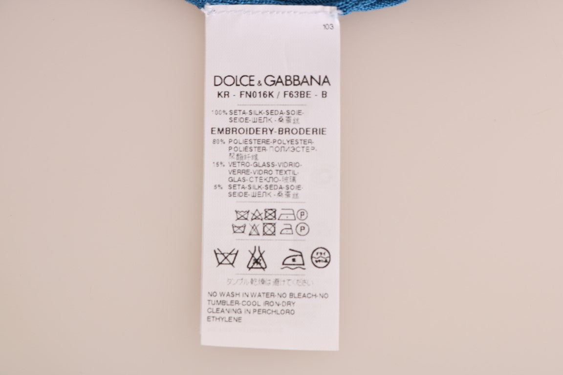 Dolce & Gabbana Blue Silk Sequined Capri Pullover Sweater - Elegance Online Limited