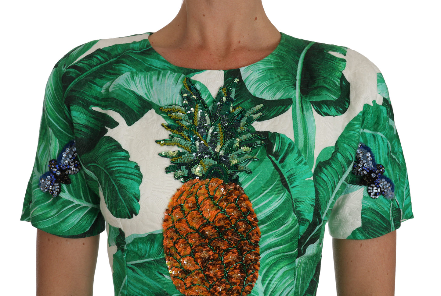 Dolce & Gabbana Robe trapèze élégante à imprimé feuille de bananier verte