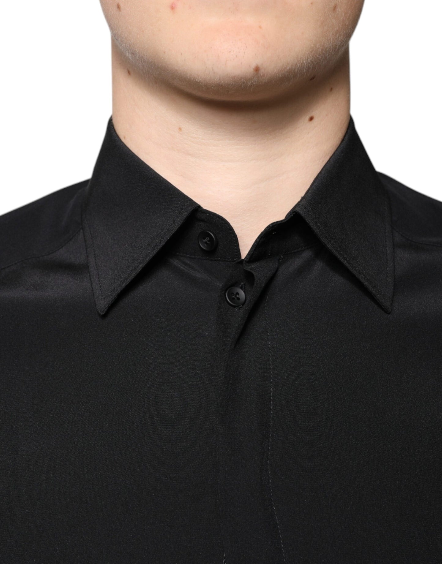 Camisa de vestir de manga larga de seda negra Dolce & Gabbana GOLD