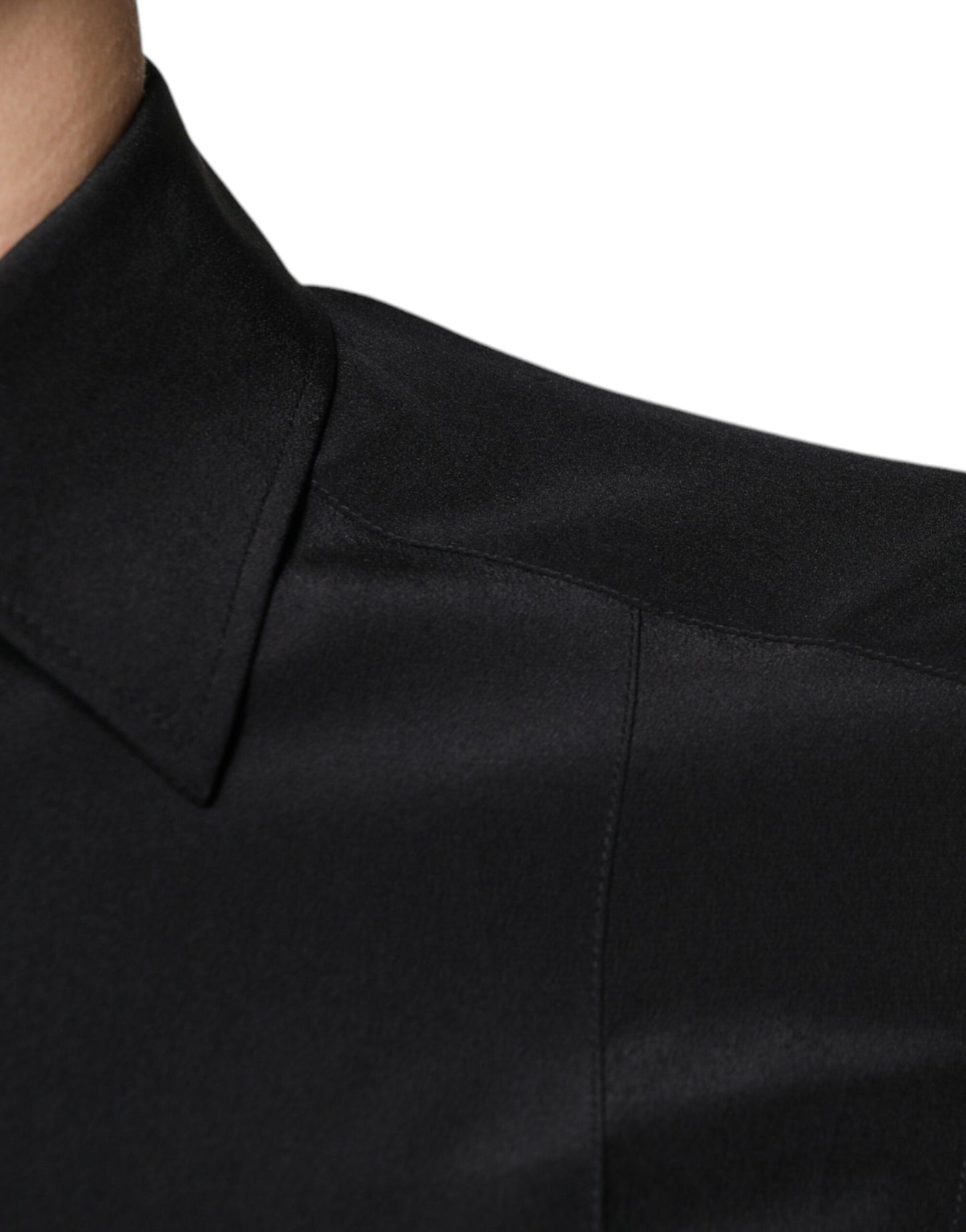 Camisa de vestir de manga larga de seda negra Dolce & Gabbana GOLD