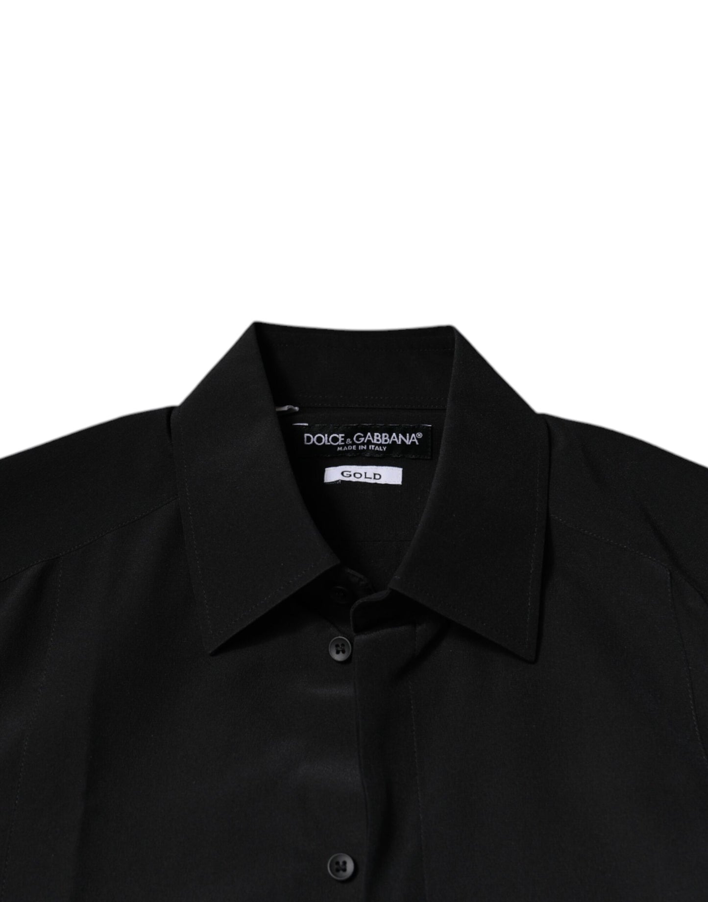 Camisa de vestir de manga larga de seda negra Dolce & Gabbana GOLD
