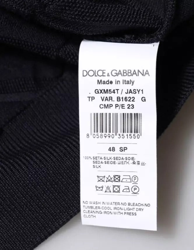 Suéter tipo cárdigan de cuello redondo de seda negra para hombre de Dolce & Gabbana