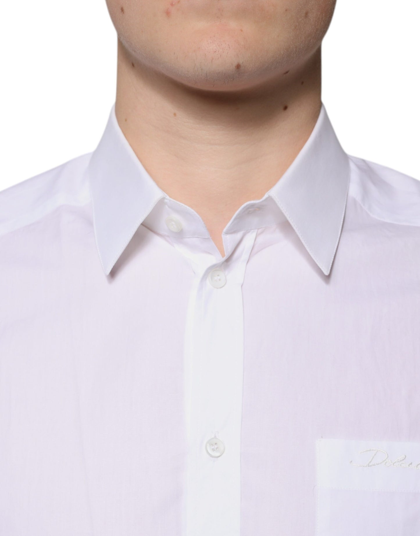 Camisa de vestir de algodón blanco con mangas largas y estampado dorado de Dolce & Gabbana