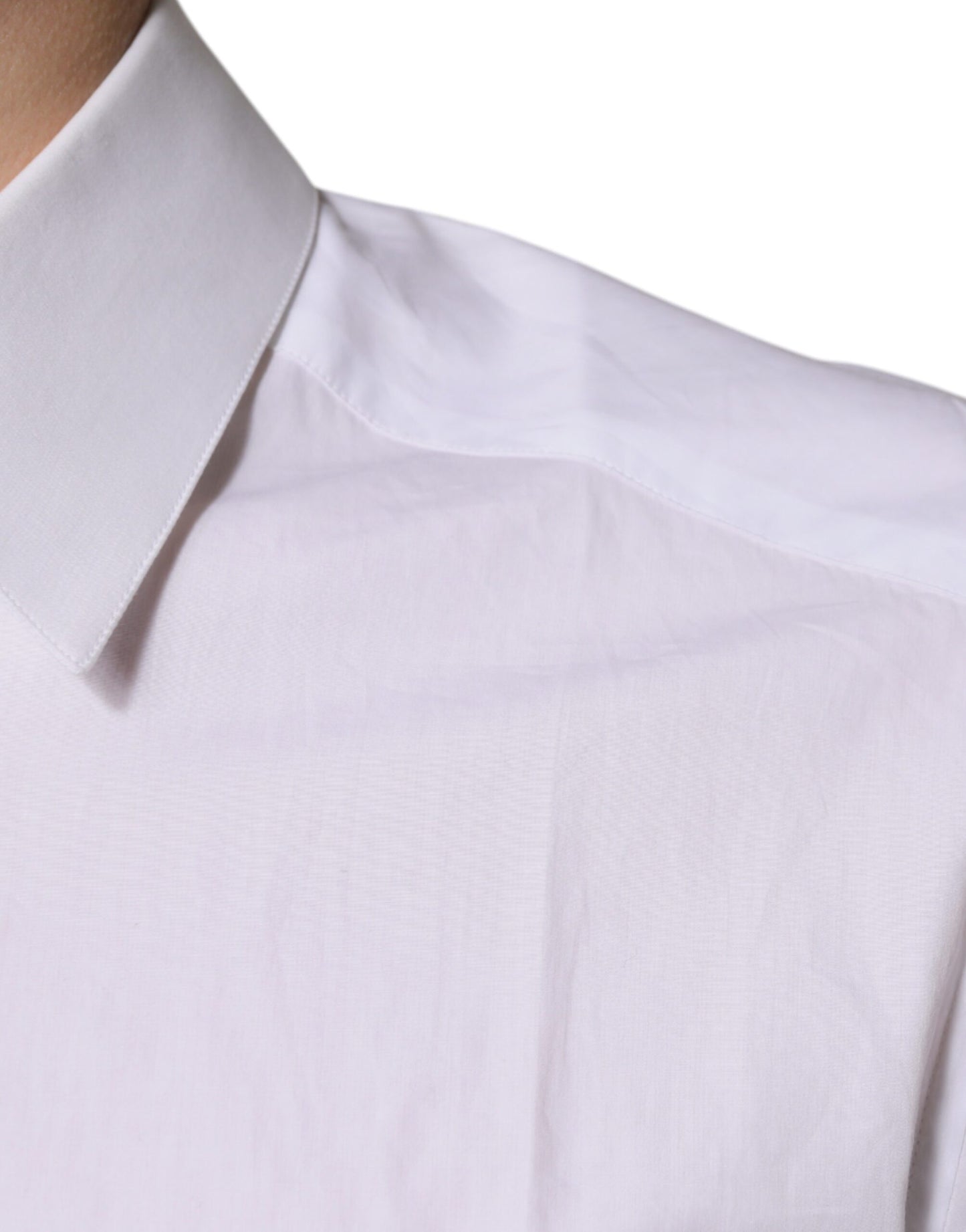 Camisa de vestir de algodón blanco con mangas largas y estampado dorado de Dolce & Gabbana