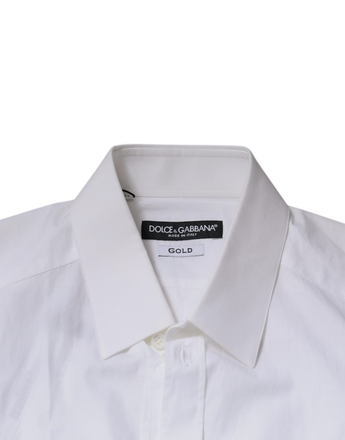 Camisa de vestir de algodón blanco con mangas largas y estampado dorado de Dolce & Gabbana