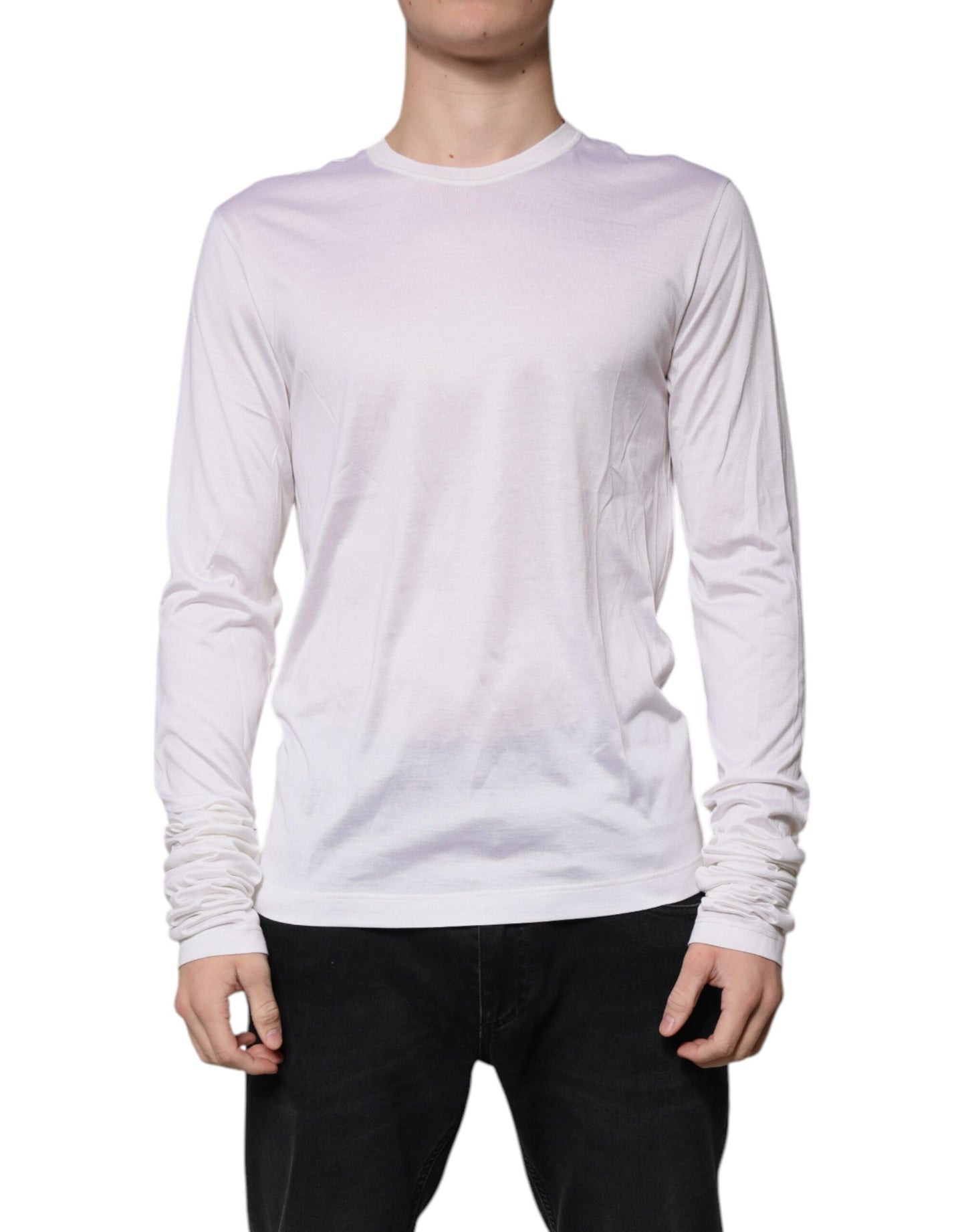 Suéter de cuello redondo de seda blanca para hombre de Dolce & Gabbana