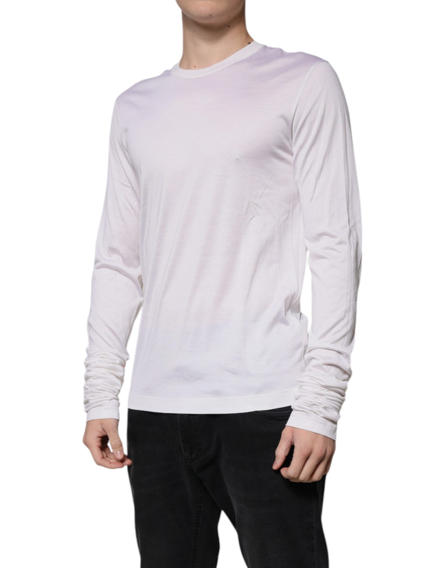 Suéter de cuello redondo de seda blanca para hombre de Dolce & Gabbana