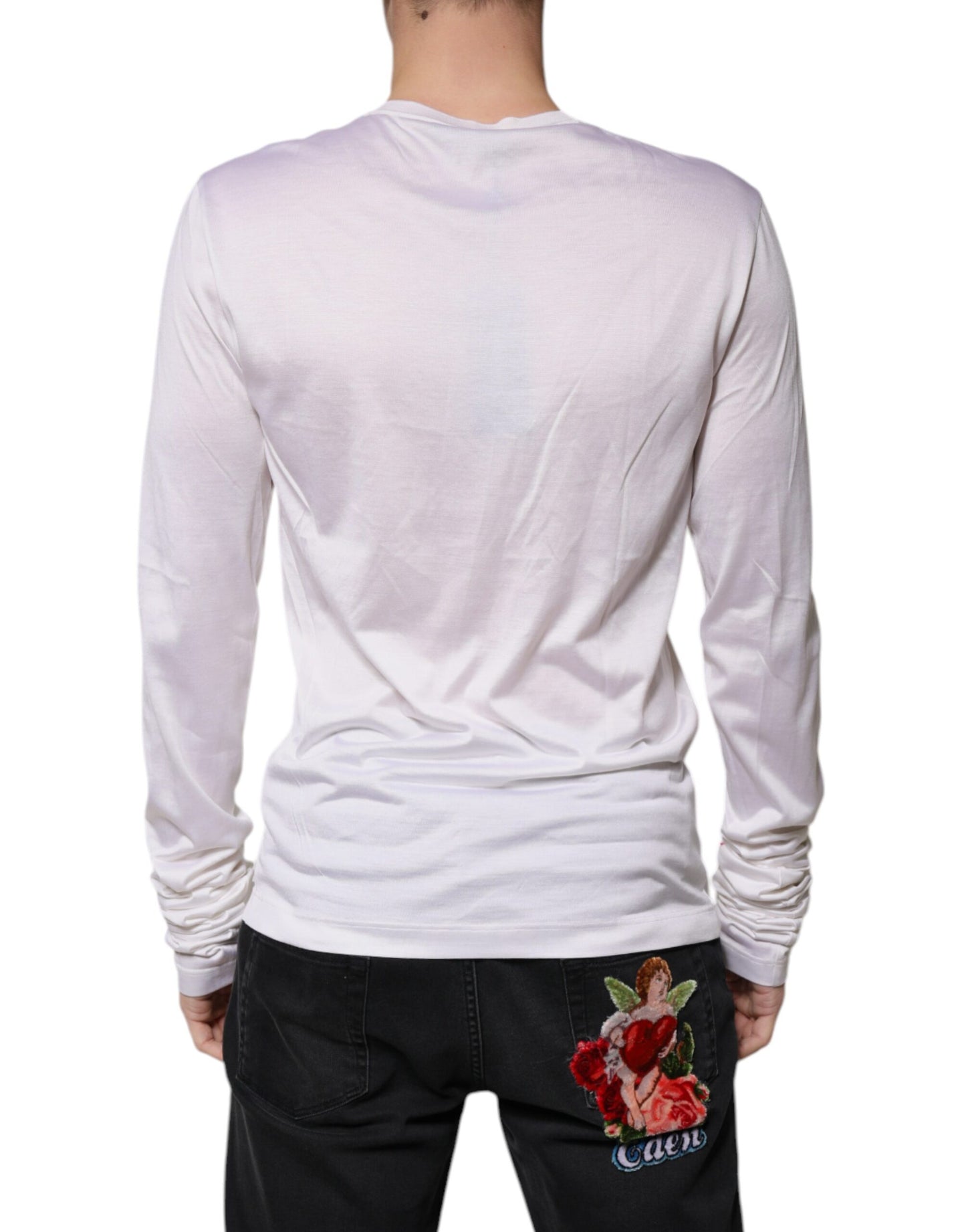 Suéter de cuello redondo de seda blanca para hombre de Dolce & Gabbana