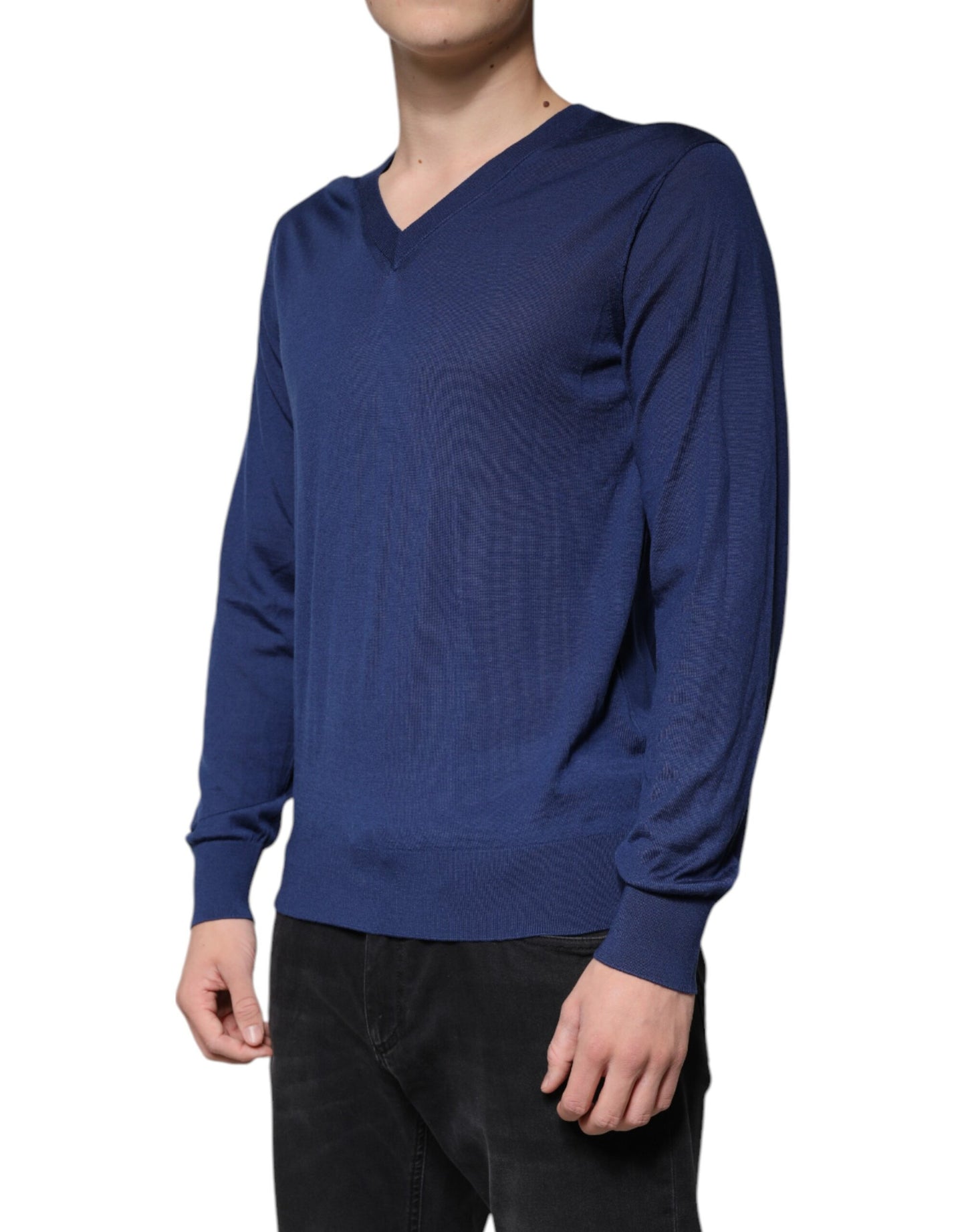 Suéter de cachemira azul marino con cuello en V de Dolce & Gabbana