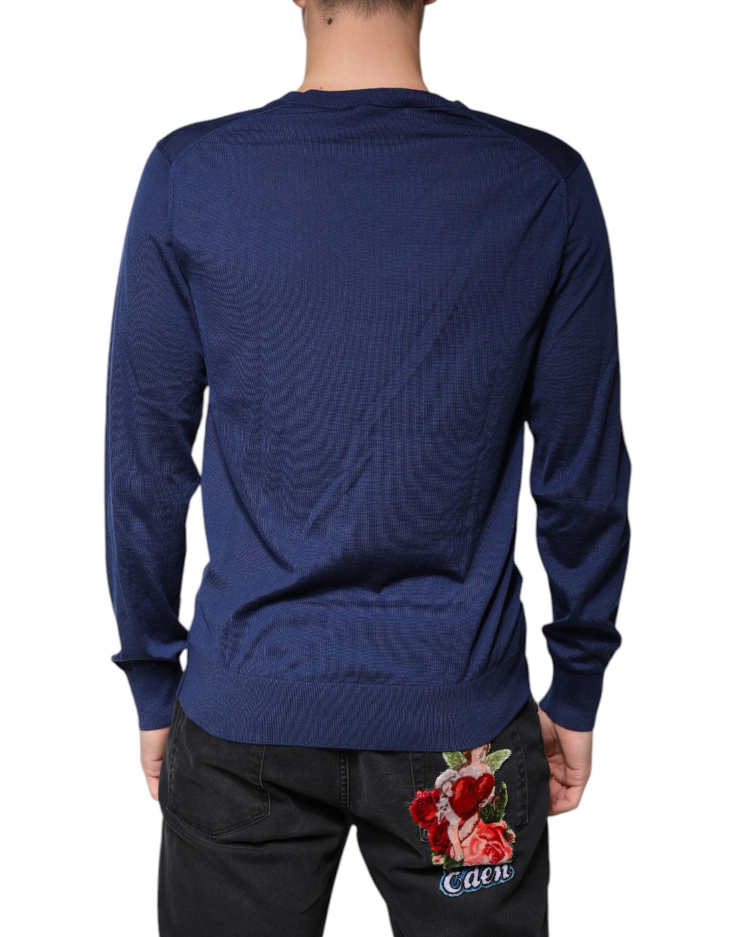 Suéter de cachemira azul marino con cuello en V de Dolce & Gabbana