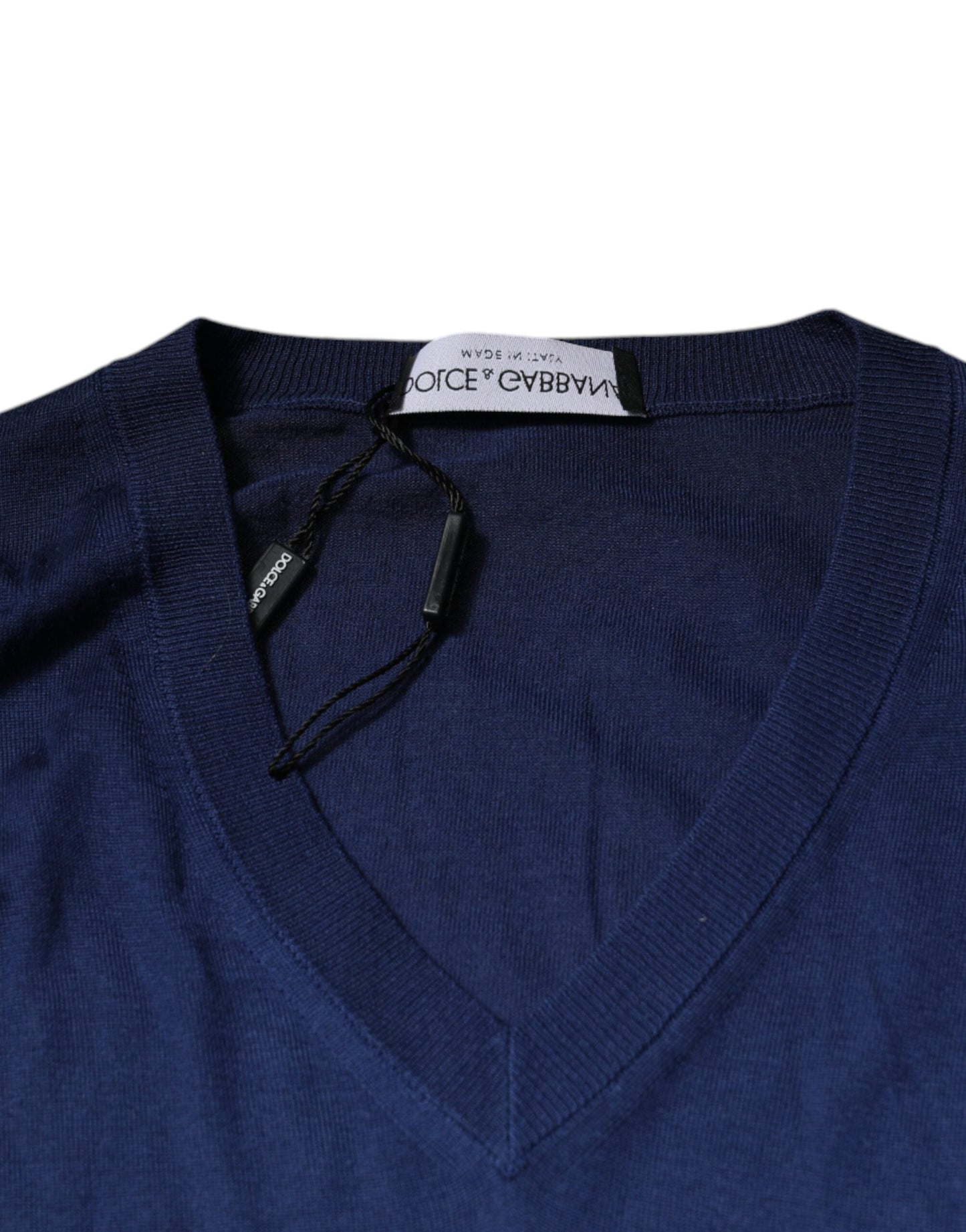 Suéter de cachemira azul marino con cuello en V de Dolce & Gabbana