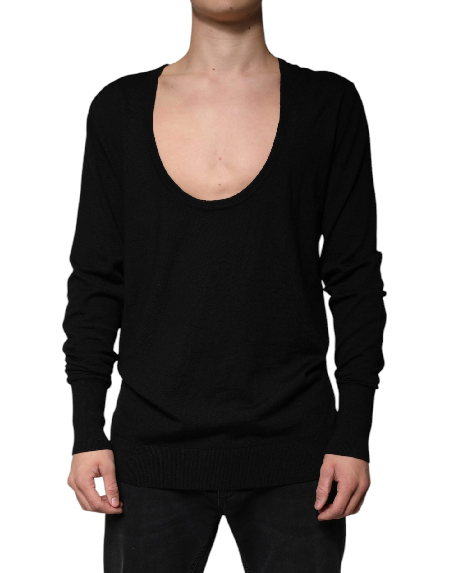 Dolce & Gabbana Jersey de lana negro con cuello redondo