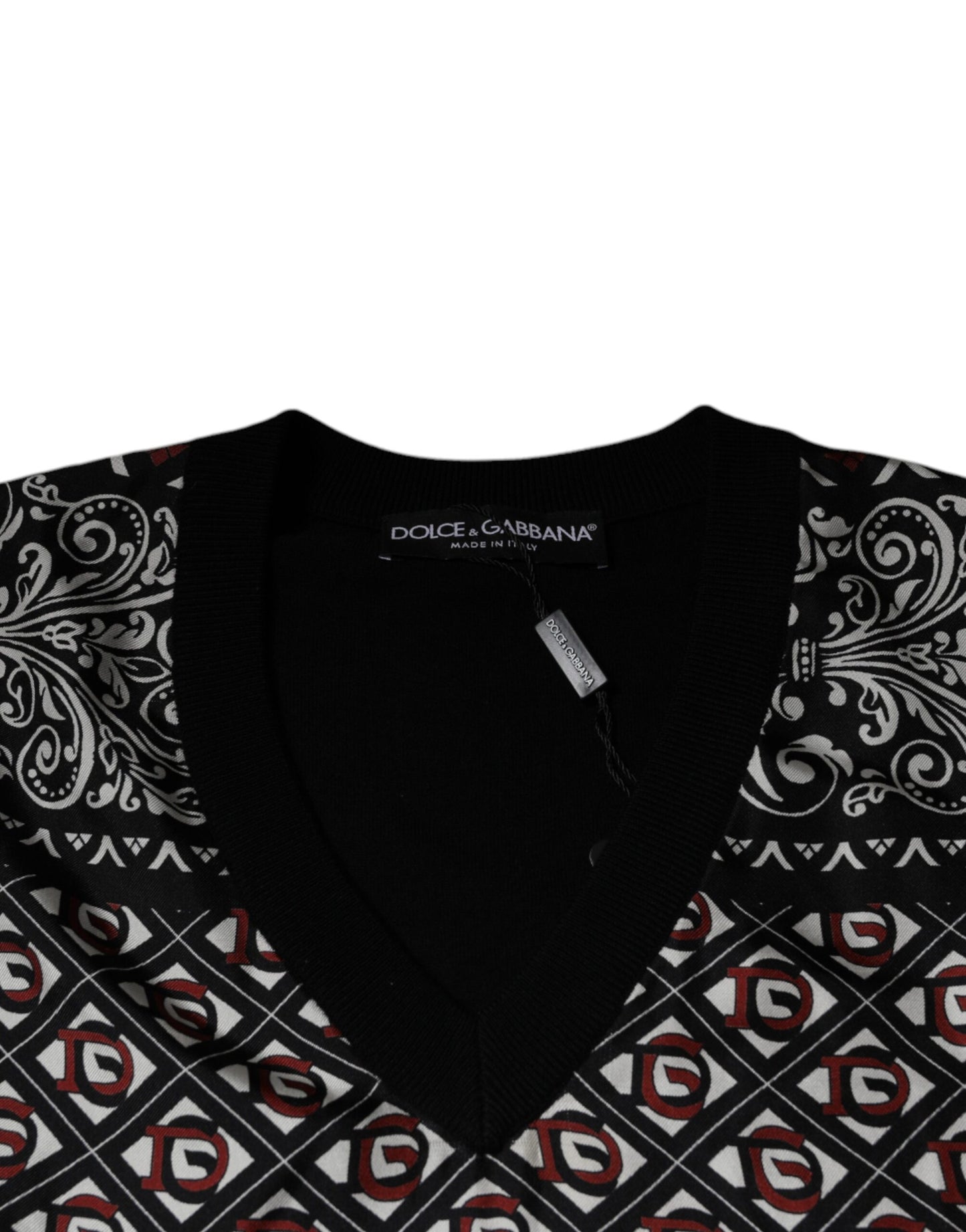 Suéter de cuello en V de lana con logotipo negro de Dolce & Gabbana