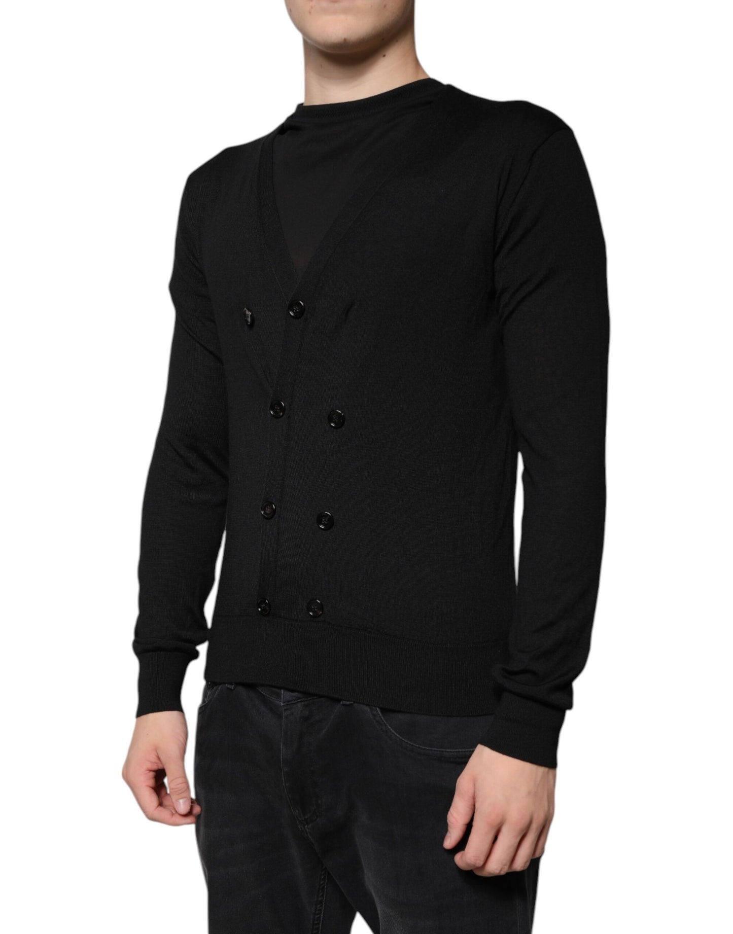 Dolce & Gabbana Suéter tipo cárdigan con botones de cachemir negro