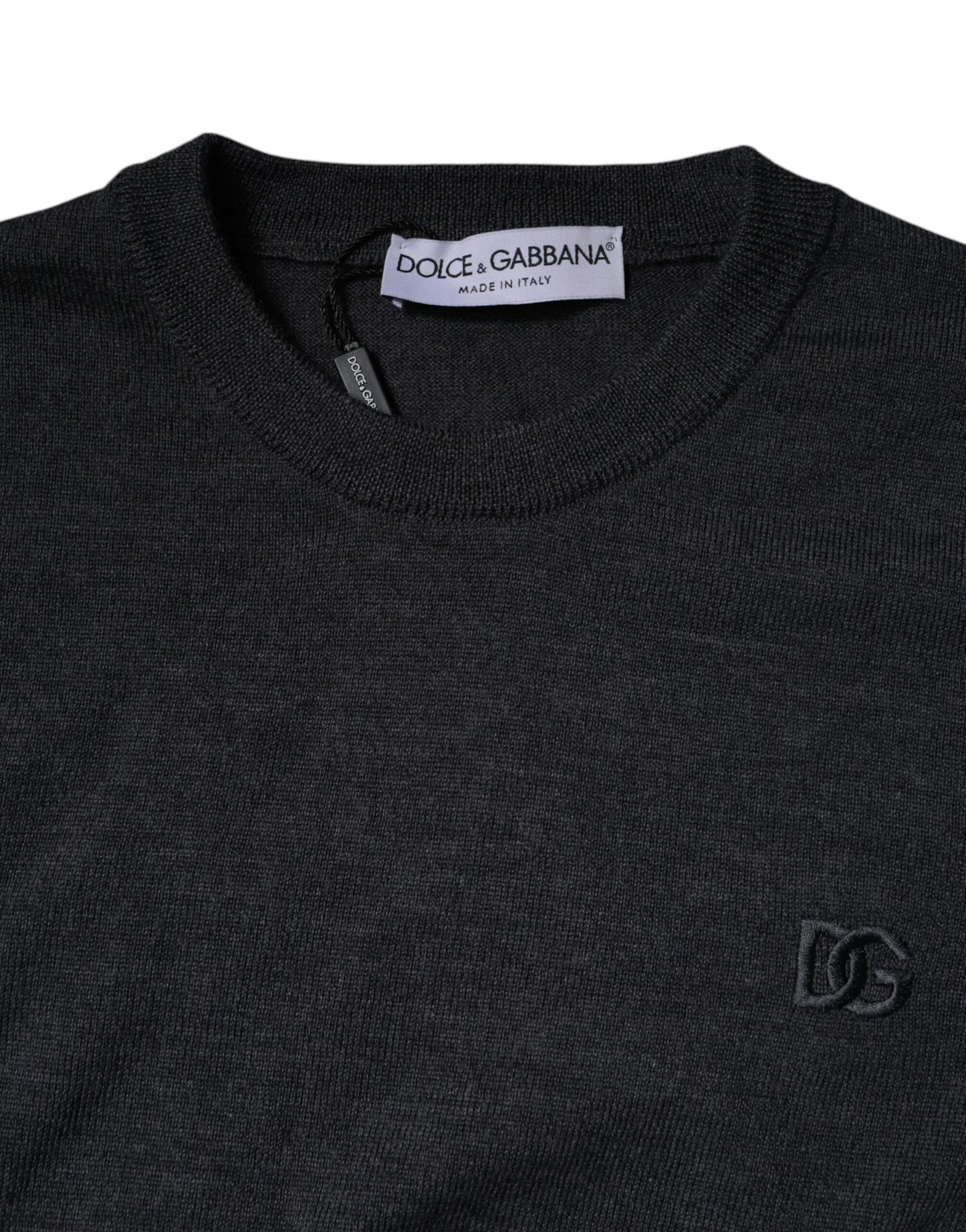 Suéter de cuello redondo con logotipo DG en gris oscuro de Dolce & Gabbana