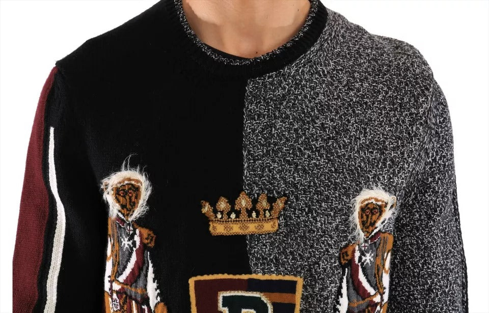 Suéter de punto de lana de cachemira con mono KING Knight multicolor de Dolce & Gabbana