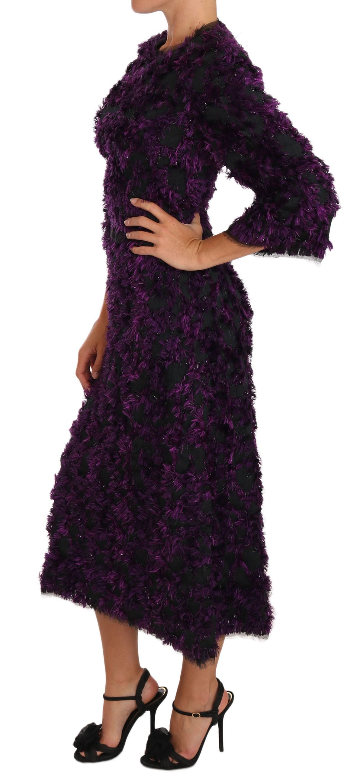 Dolce & Gabbana Elegant Fringe Sheath Dress in Purple & Black - Elegance Online Limited