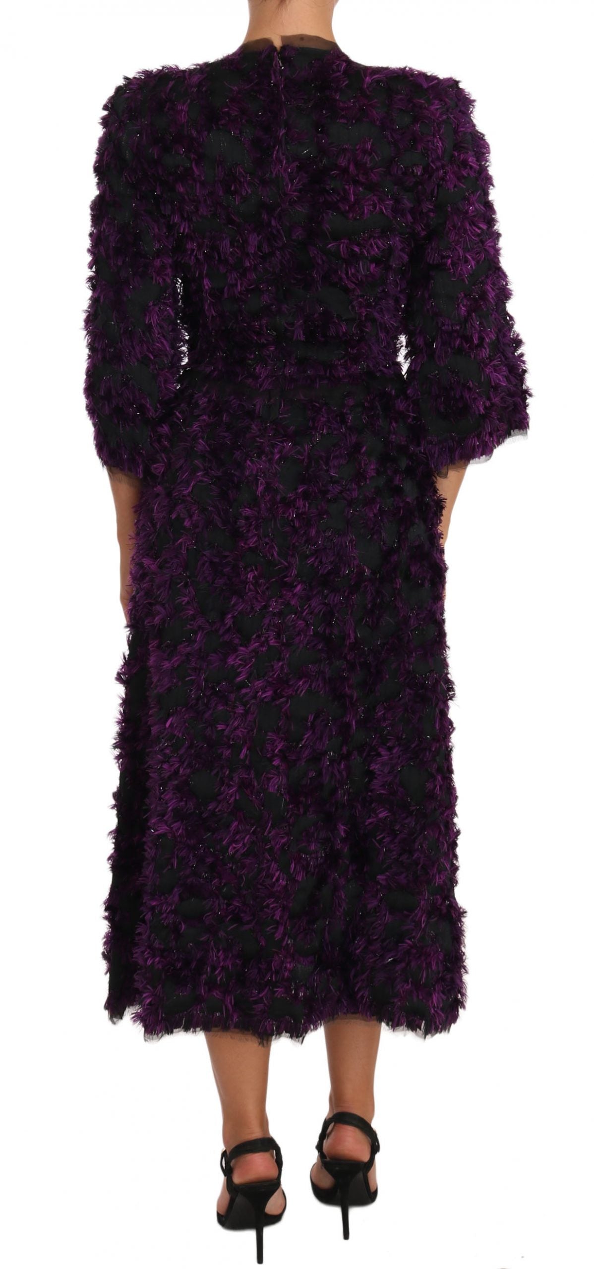 Dolce & Gabbana Elegant Fringe Sheath Dress in Purple & Black - Elegance Online Limited