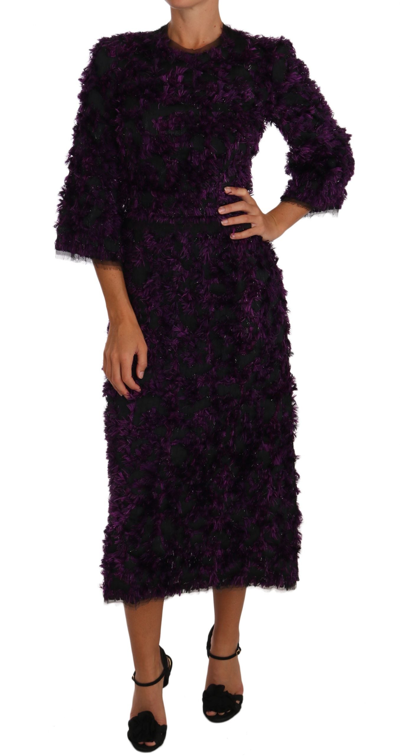 Dolce & Gabbana Elegant Fringe Sheath Dress in Purple & Black - Elegance Online Limited