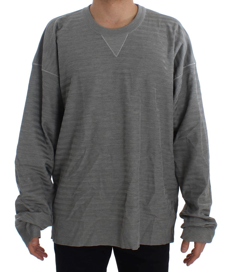 Dolce & Gabbana Elegante jersey de seda gris con cuello redondo