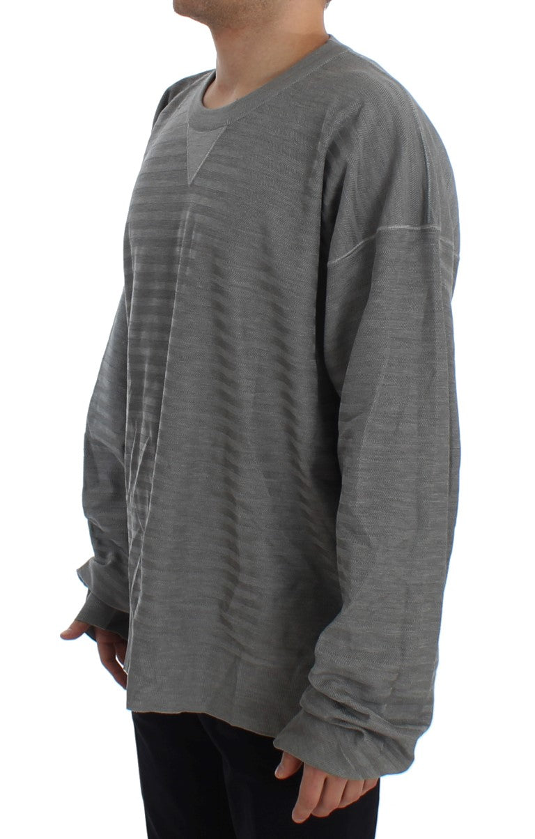 Dolce & Gabbana Elegante jersey de seda gris con cuello redondo