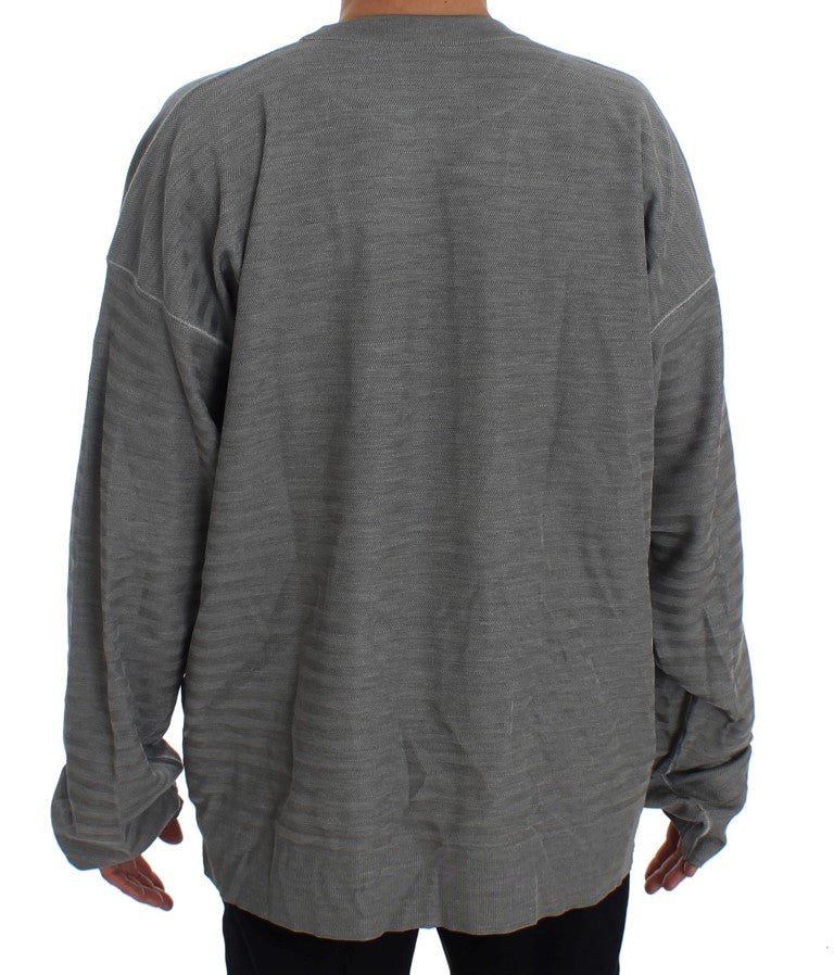 Dolce & Gabbana Elegante jersey de seda gris con cuello redondo