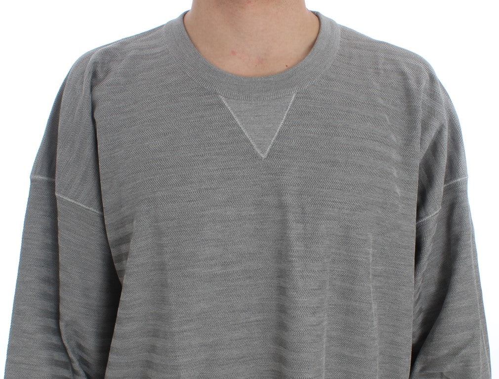 Dolce & Gabbana Elegante jersey de seda gris con cuello redondo